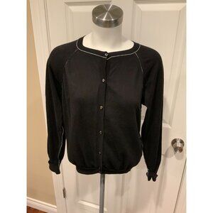 Nina Ricci Black Thin Knit Cardigan w/ Floral Lace Back, Size Medium